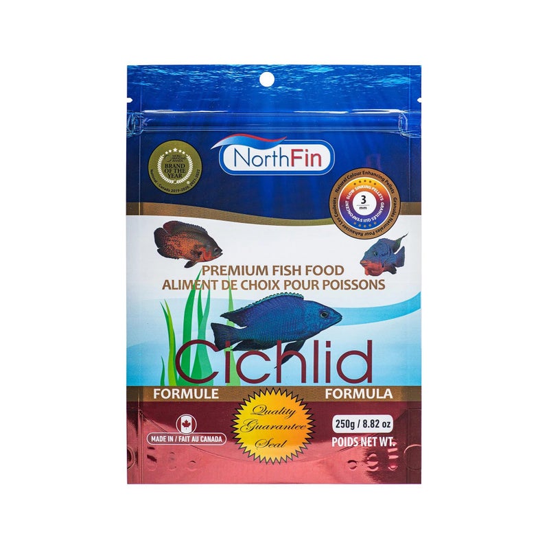 Northfin Cichlid Formula Fish Food â€“ Slow Sinking Pellets for Cichlids (3mm, 250g) | Premium High-Protein, All-Natural Cichlid Diet to Enhance Color & Growth â€“ No Fillers, No Hormones, Made in Canada - Image 1